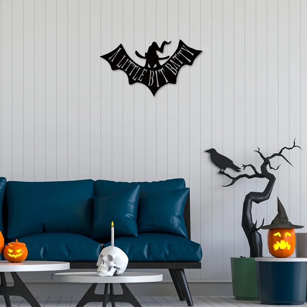 

A LITTLE BIT BATTY Bat Metal Art Wall Hanging Decor Halloween Home Decor Interior Decoration Outdoor Halloween Decoration Gift