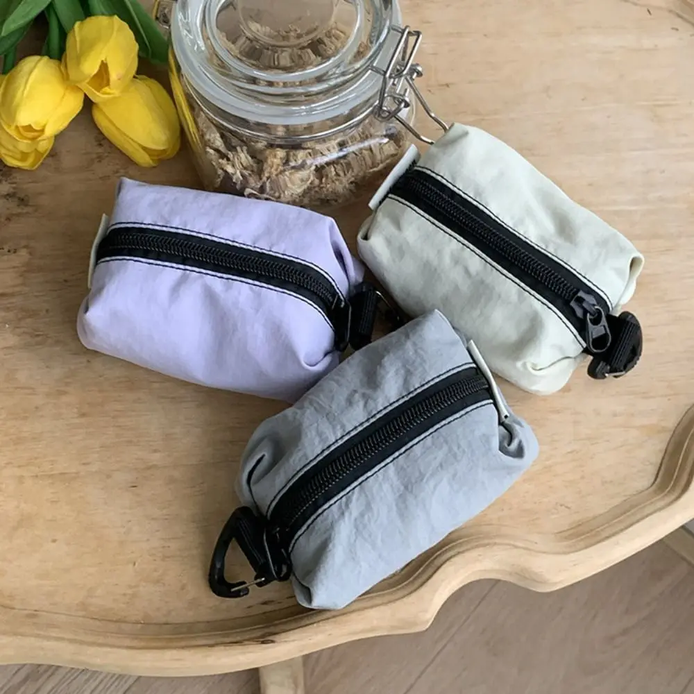 Portable Nylon Cloth Coin Purse Solid Color Korean Style Zipper Small Item Bag Large Capacity Lightweight Cosmetic Bag Travel