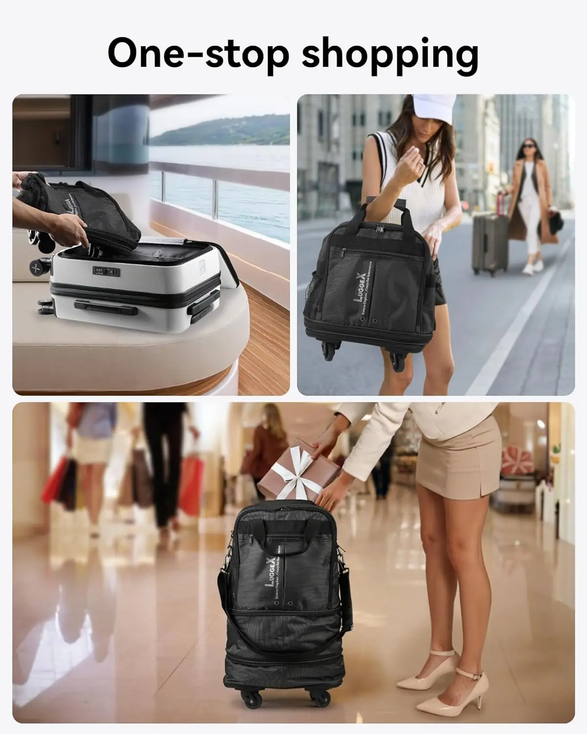 Luggex-Sac à Bagages Extensible à Roulettes, Petite Valise Pliable Sans Poignée Télescopique