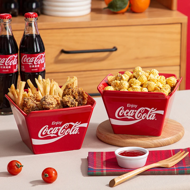 

Coca Cola Ceramic Bowl Fruit Bowl Cafe Snack Basket Popcorn French Chips Bowl Microwave Safe for Tableware Christmas Gift