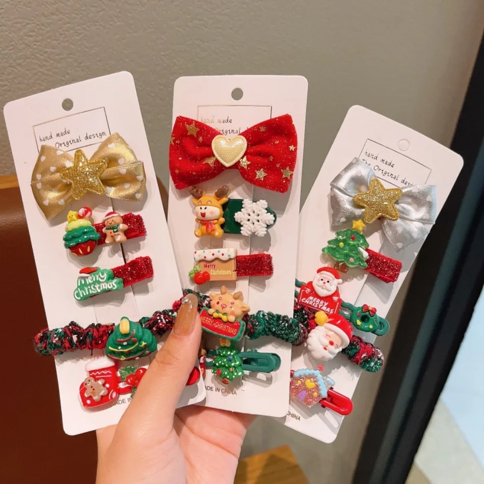 女の子の新年用赤いヘアピン、子供用クリスマスベルベットスターボウヘアピン、スイートガールキュートヘッドトップクリップ、新年のヘアアクセサリーZX07