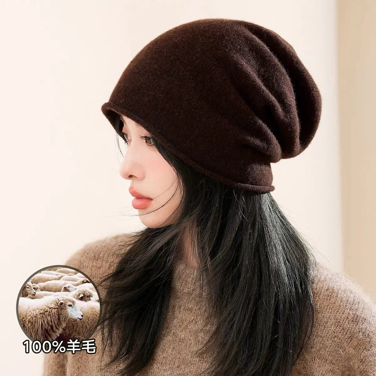 Einfache Klassische Reine Wolle Hut Frauen Männer Herbst WInter Curling Haufen Beanie Männlich Weiblich Hohe Qualität Gestrickte 100% Wolle Kalten Hut – Detail 9