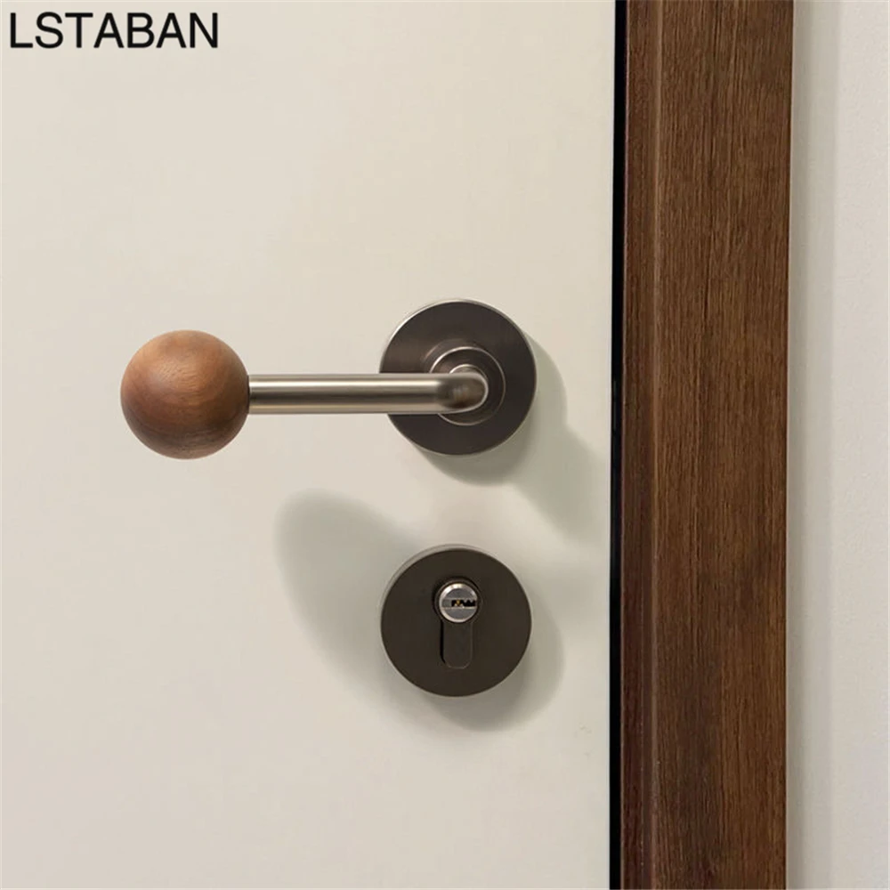 Creative Walnut Wooden Split Lock Children's Room Bedroom Door Lock Silent Door Handle Furniture Handle Mute Mechanical Locks