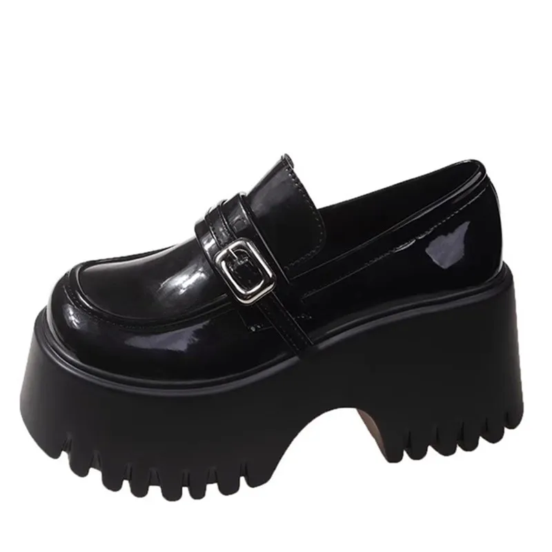 

Черные женские лоферы в британском стиле на высоком каблуке, весенне-осенняя новая обувь без шнуровки на плоской подошве в стиле ретро, резиновая подошва, однотонная обувь для взрослых