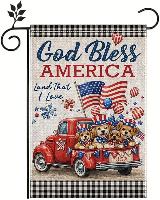 Patriotic Dog Garden Flag Outdoor Garden Flag God Bless America Truck Decorative Flag Double Sided Durable Polyester Weather AAM