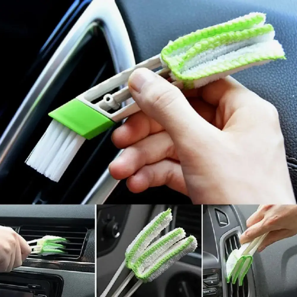 Roller Blind Cleaner Car Vent Brush with Dual-head Soft Bristles Dashboard Detailing Tool Reusable Auto Accessory for Dust