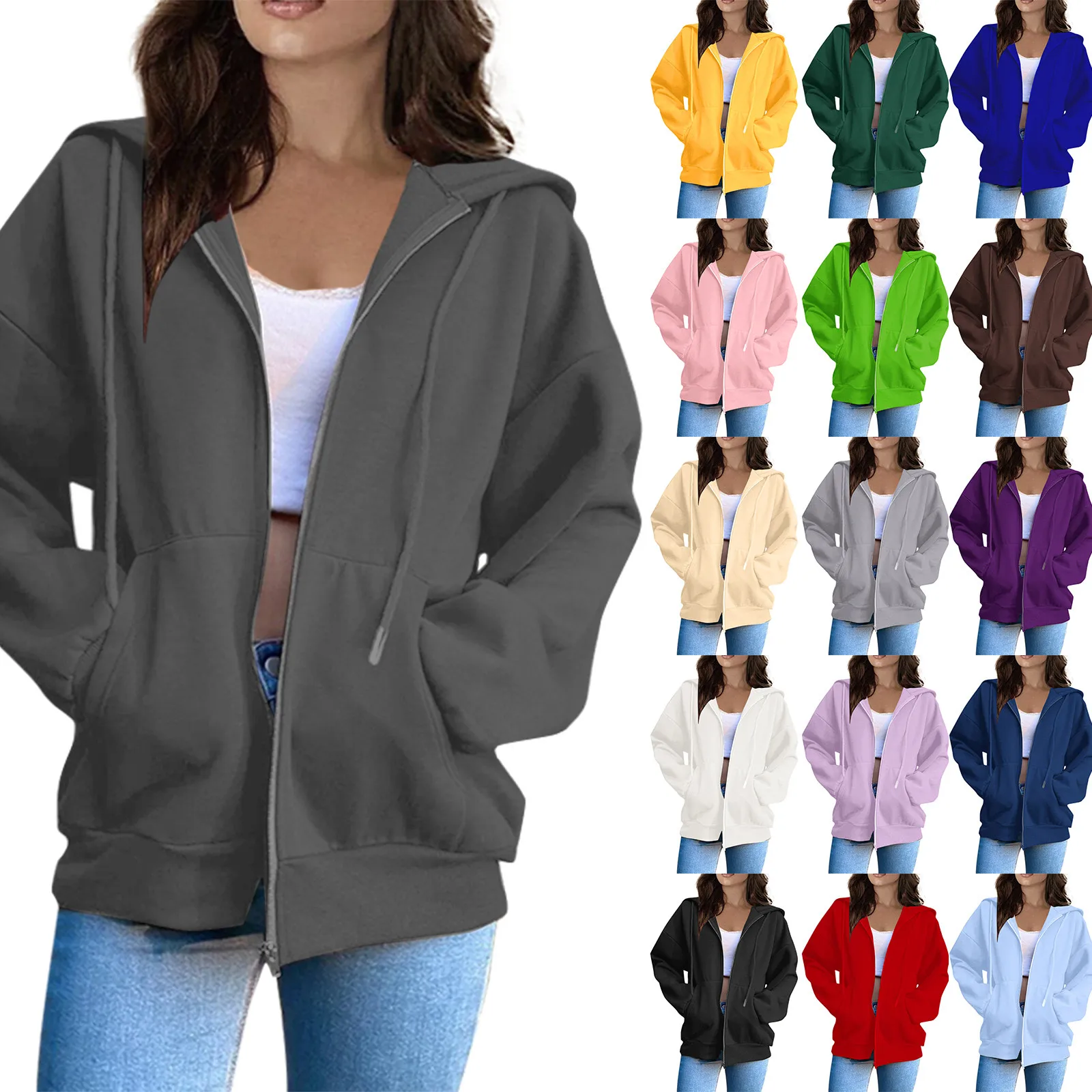 2024 New casual fashion Versatile Zip-up Warm Hooded Sweatshirt Women sudaderas de mujeres ropa de mujer