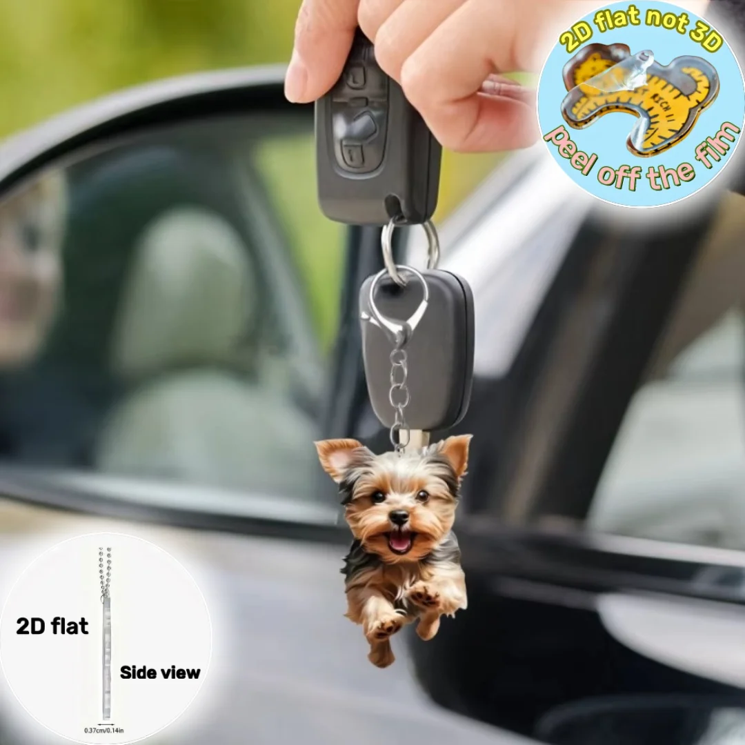 2D Running Yorkshire Terrier Keychain Cute York Puppy Acrylic Pendant Flat Ornament,Decor for Car,Wallet,Home,Festive,Party,Gift