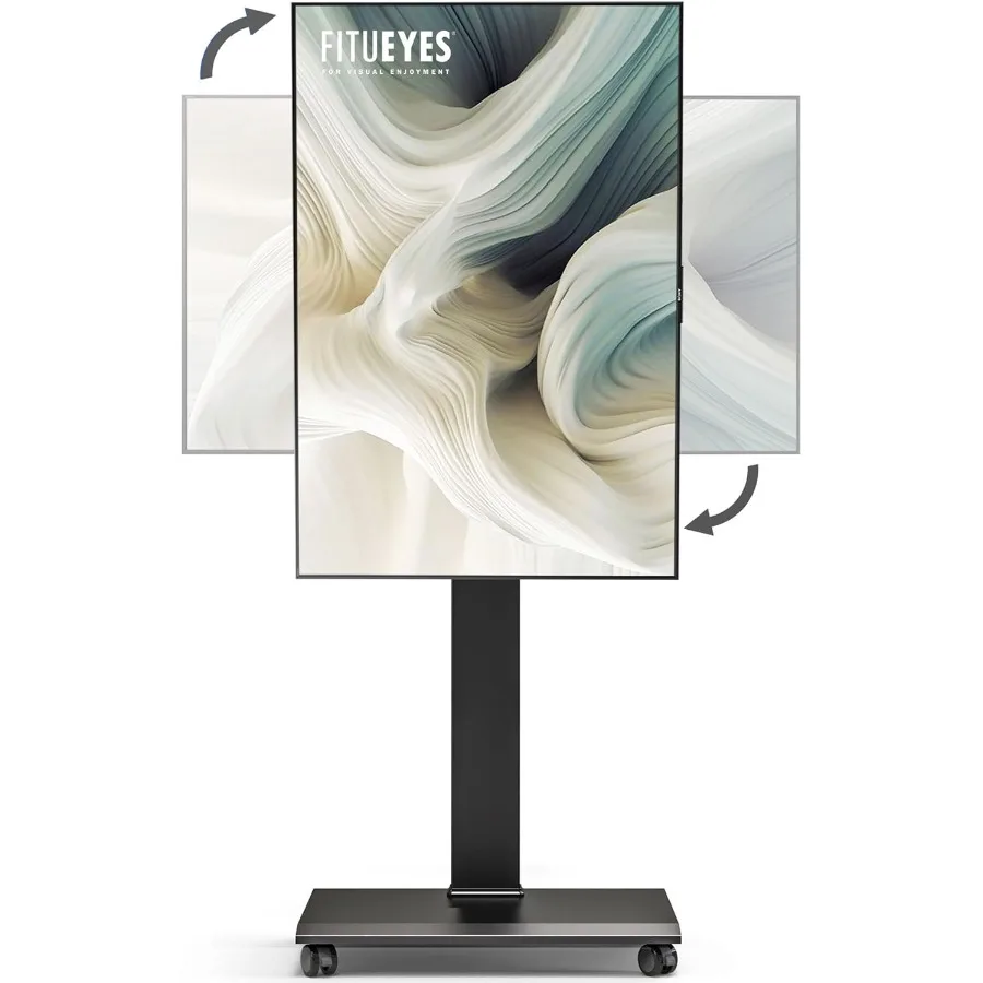 عربة تلفزيون متنقلة محمولة على عجلات لأجهزة التلفاز مقاس 32 إلى 65 70 75 بوصة في المناظر الطبيعية وتوجيه الصورة مع 40 لضبط ارتفاع دوار