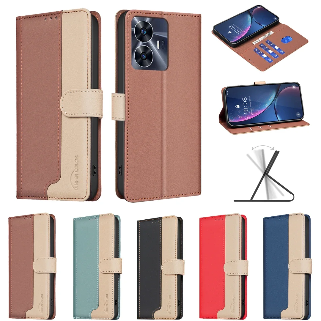 

2024 Colorblock Leather Case Anti-fall Flip Wallet phone Case For F19 Plus Pro Reno5z 5G A72 A52 A92