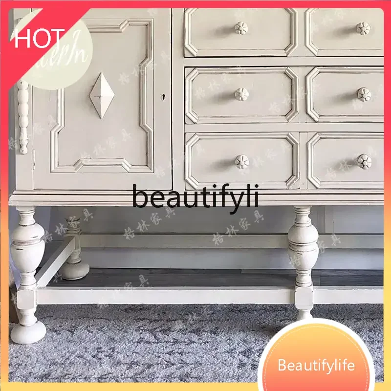 

A07 High-end French solid wood entrance foyer cabinet retro carved dining side cabinet modern decorative cabinet07A