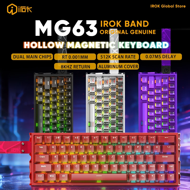

IROK MG63 Hollow Aluminium Gaming Magnetic Mechanical Keyboard 60% RT0.001mm 8KHz 0.07ms 512K RGB Hot Swap Wired Gamer Keyboard