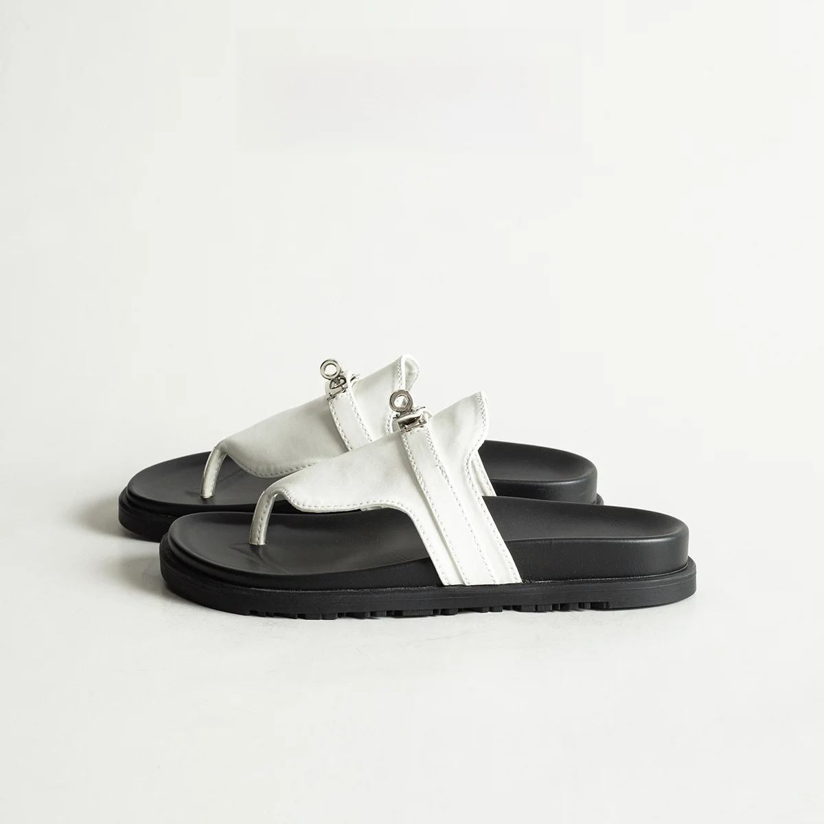 British Style Thick Bottom Slip-On Sandals Women Summer Foot-Strap Leather Half Slippers Beach Flat Heel Casual Shoes