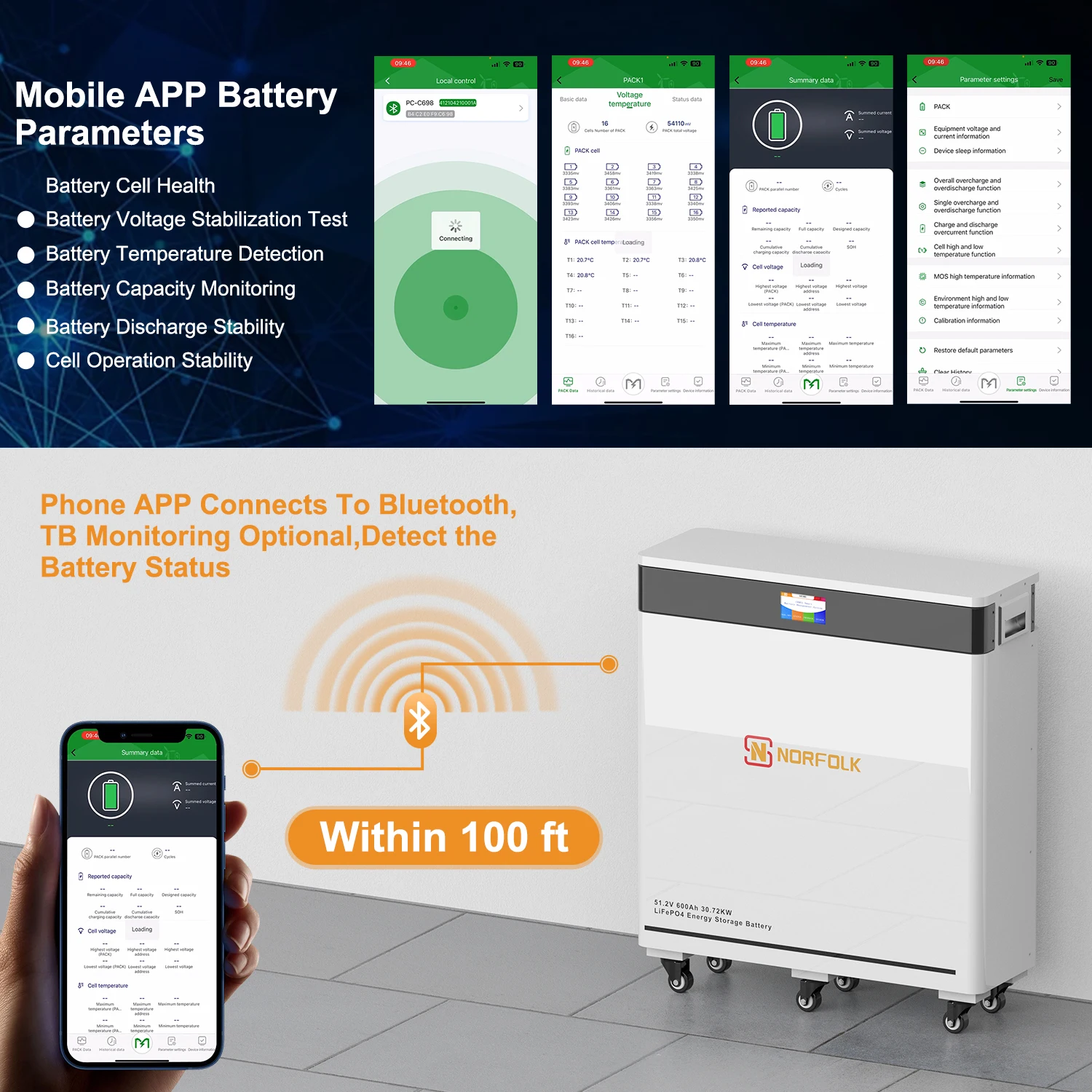 NEW 30KW Deep Cycles 600AH Moveable Wall Mounted LiFePO4 51.2V Lithium Ion Battery Pack Home Energy Storage System