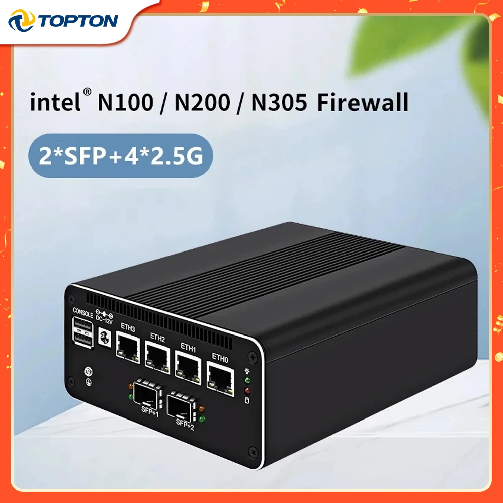 Topton Firewall Appliance 2*10G SFP+ Intel i3-N305 N200 N100 Mini PC Server Box 4x i226-V 2.5G RJ45 LAN DDR5 NVMe Proxmox ESXi