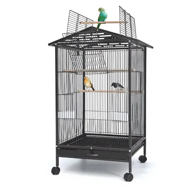 Large Metal Bird Cage 86x46.5x45.5cm Double Top Portable House with Food Box Modern Simple Design for Parrot Canary Pet
