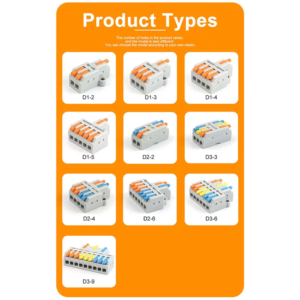 52/54PCS Universal Wire Conductor Connector Boxed Electrical Cable Splitter Quick Compact Push-in Type Terminal Block With Lever