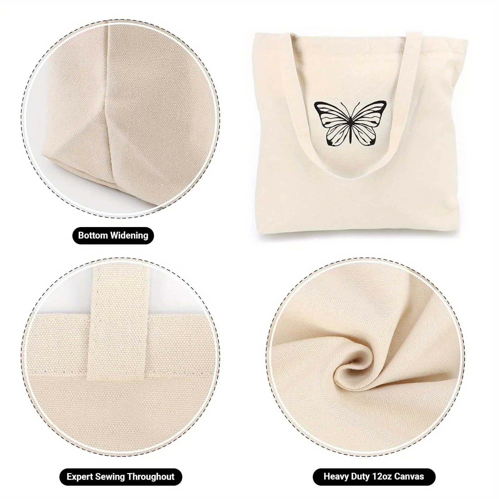 5-Pack Blank Tote Bags 34×42×10cm, Large Reusable Shopping Bags for Daily Carry, Craft Use & Bulk Storage