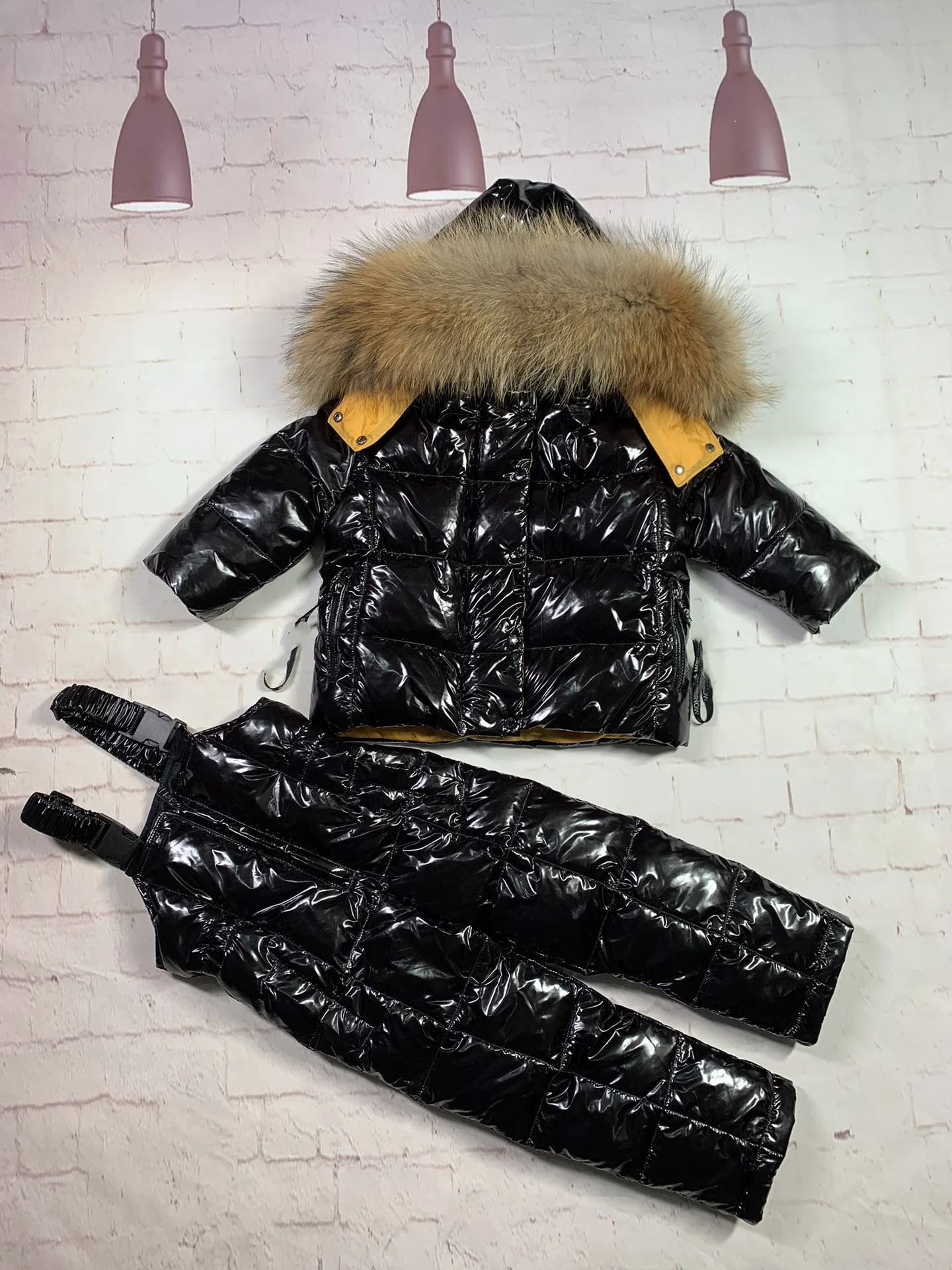 

Boys Winter Jacket Children down Jackets & Pant 2023 Child duck down Fur hooded girl snowsuit boy Suit set outerwear ski suit