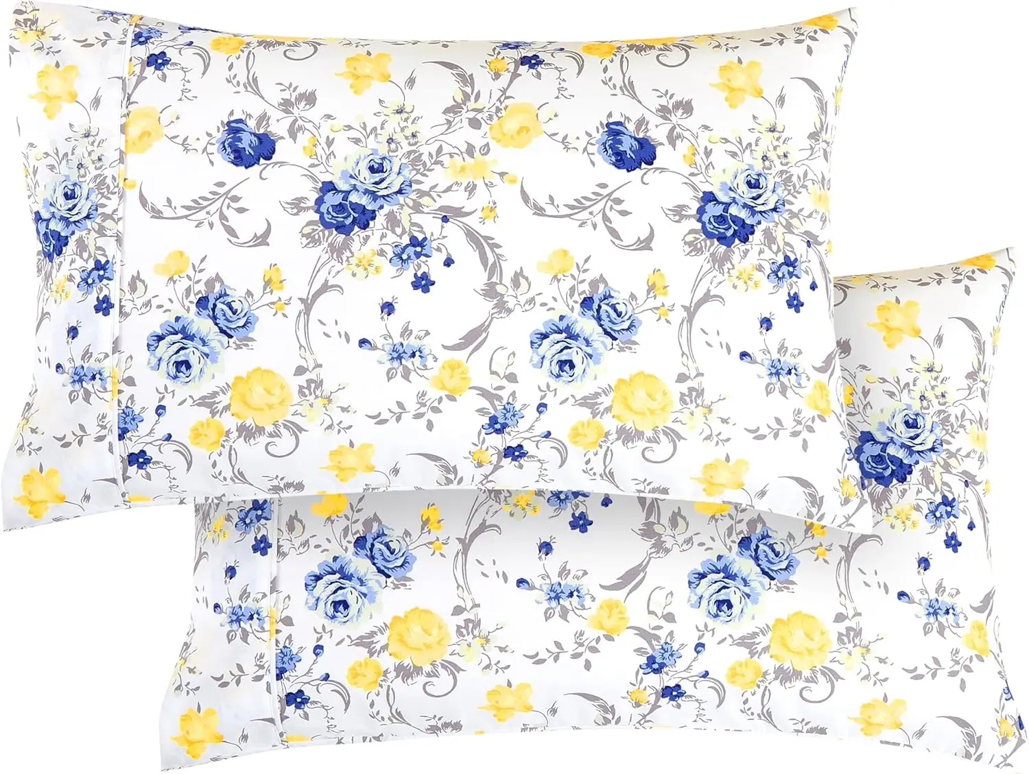 

Ultra Soft Floral Print Pillowcase Set of 2 - Premium Microfiber, Envelope Closure, Standard/Queen Size