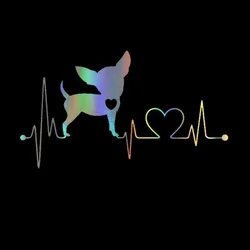 Car Stickers Chihuahua Heartbeat Stickers Car Funny Stickers and Decals PVC Sunscreen Waterproof 15CM