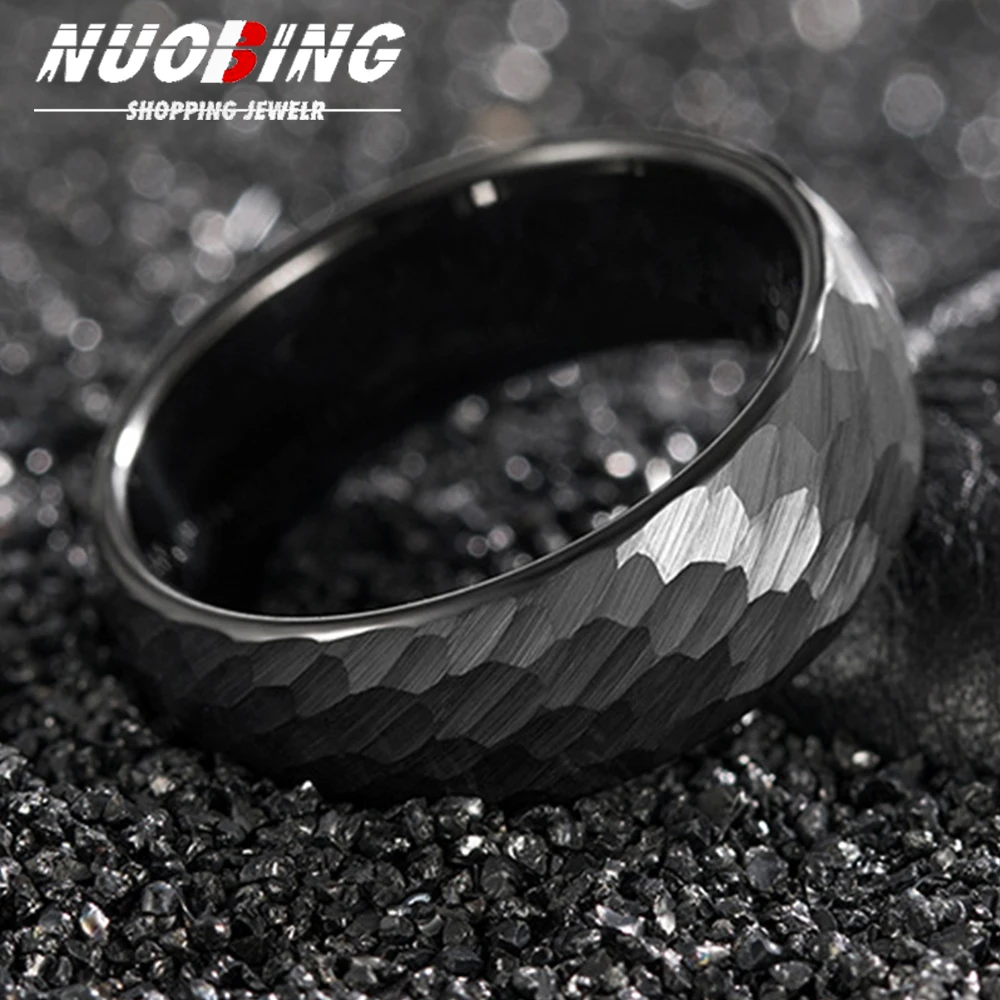8mm Fashion Hammered Multi-faceted Titanium Rings For Men Women Brushed Stainless Steel Couple Ring Wedding Engagement Jewelry