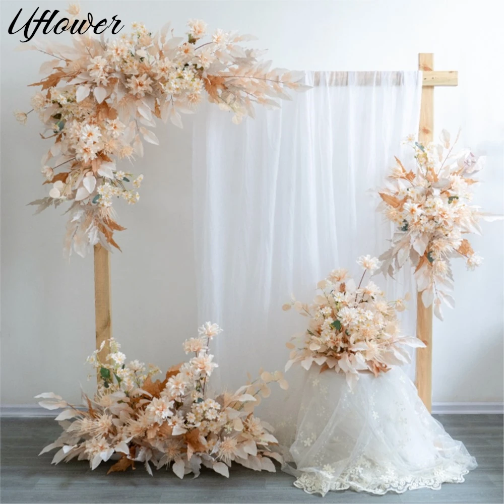 

Uflower Champagne Hanging Flower Row Artificial Flowers Wedding Decor Welcome Background Floral Props Road Leading Flower Ball