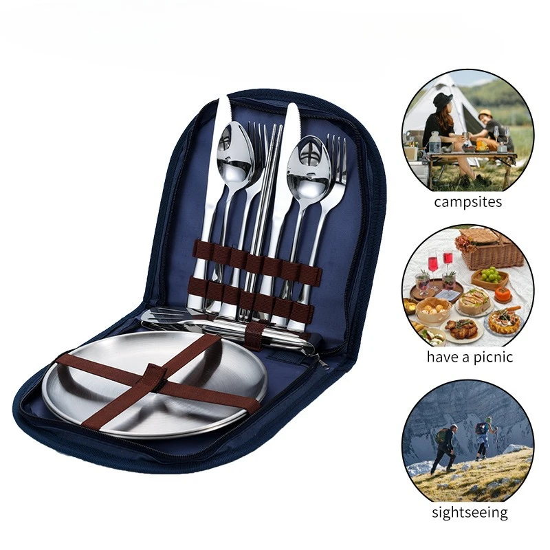 

Stainless Steel Outdoor Cutlery Set Camping Picnic Knife Fork Spoon Portable Cutlery Bag