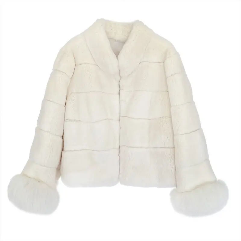 الشتاء النساء معطف فرو الأرنب الصناعي الوقوف طوق تقليد فرو المنك نصف كم سترة فروي الثعلب الشعر سترة يتدفقون الفراء القمم