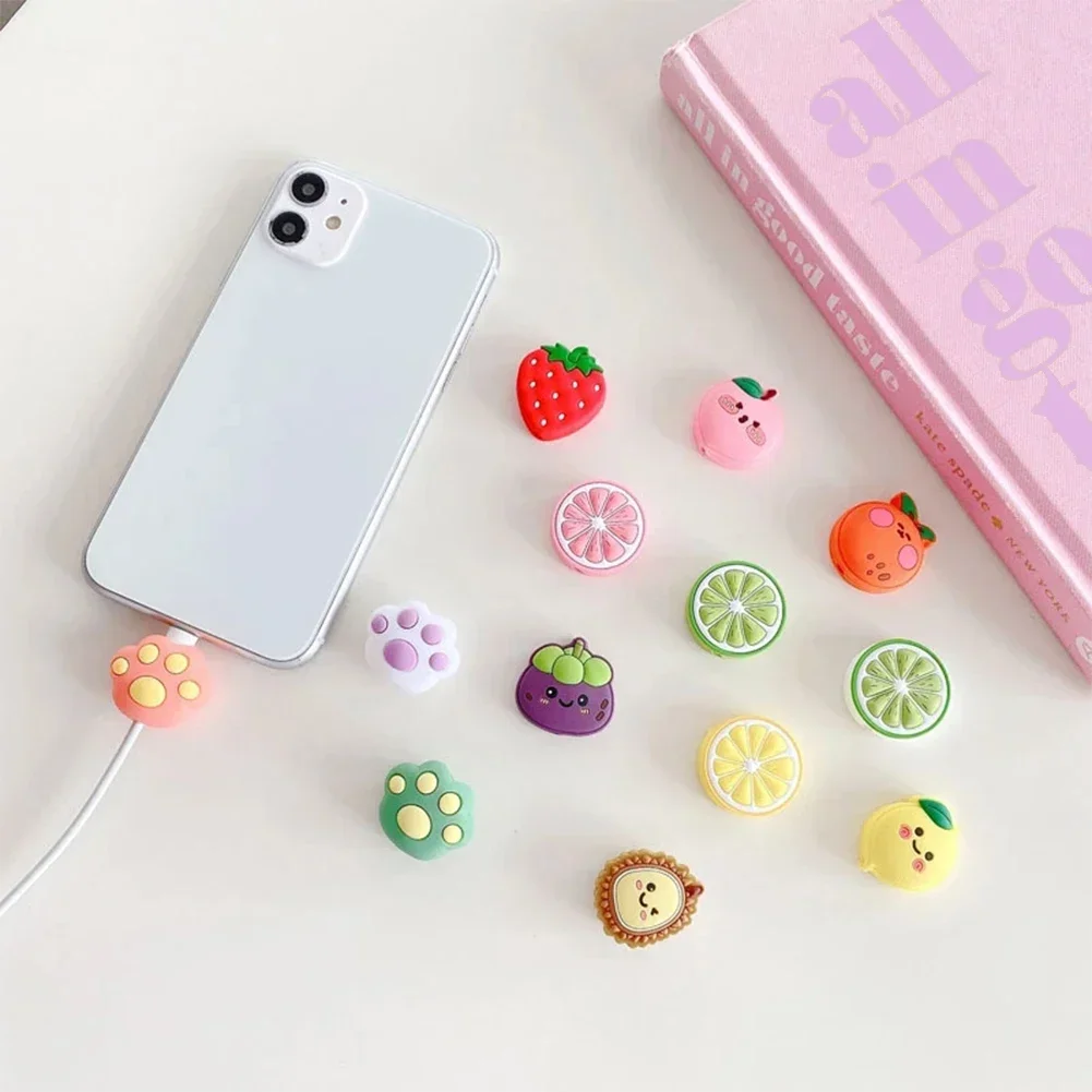 Mini Cartoon Animal Fruit Cable Protector Usb Line auricolare Cable Protector Cute Data Line Winder organizzatori di cavi per cellulari