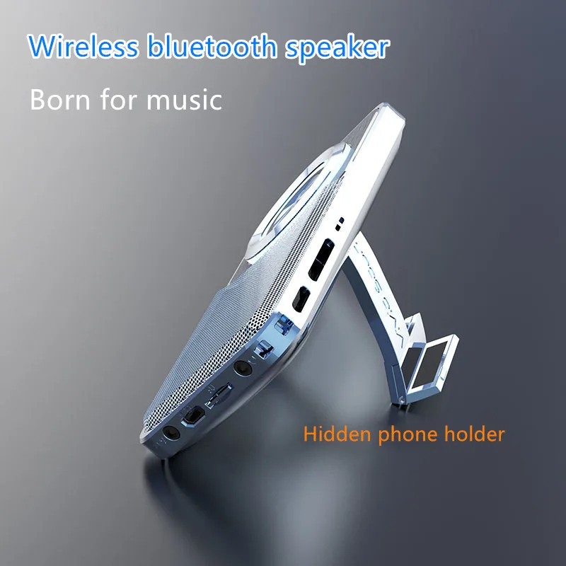 SHABA VS-25 Pocket Ultra-thin Wireless Bluetooth Speaker Outdoor Portable Mini FM Radio LED Light Mobile Phone Stand Super Bass