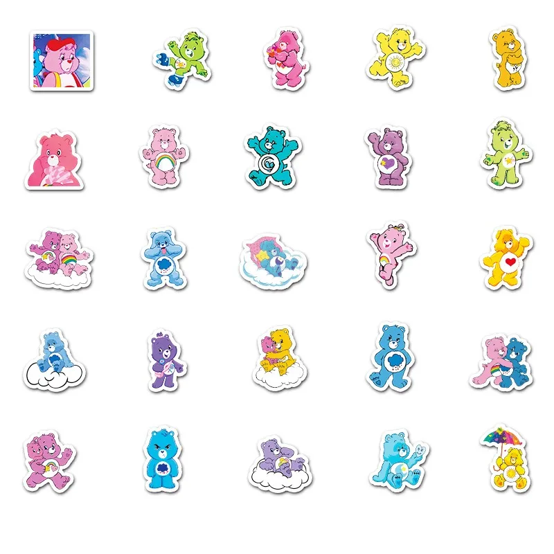 New Cute 50Pcs Care Bears Classic Cartoon Animation Cute Irritable Bear Loyal Bear Waterproof Sticker Room Diary Decoration view 3