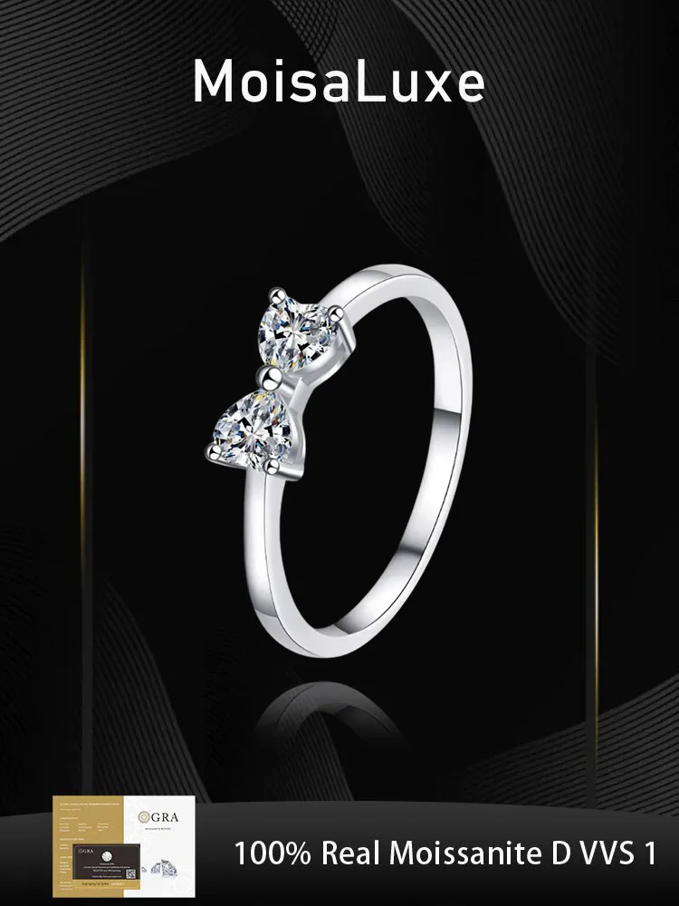 

MoisaLuxe Official Store Sterling 925 Silver with GRA Certified Heart To Heart 0.6 Carat Moissanite Ring Women Fine Jewelry Gift