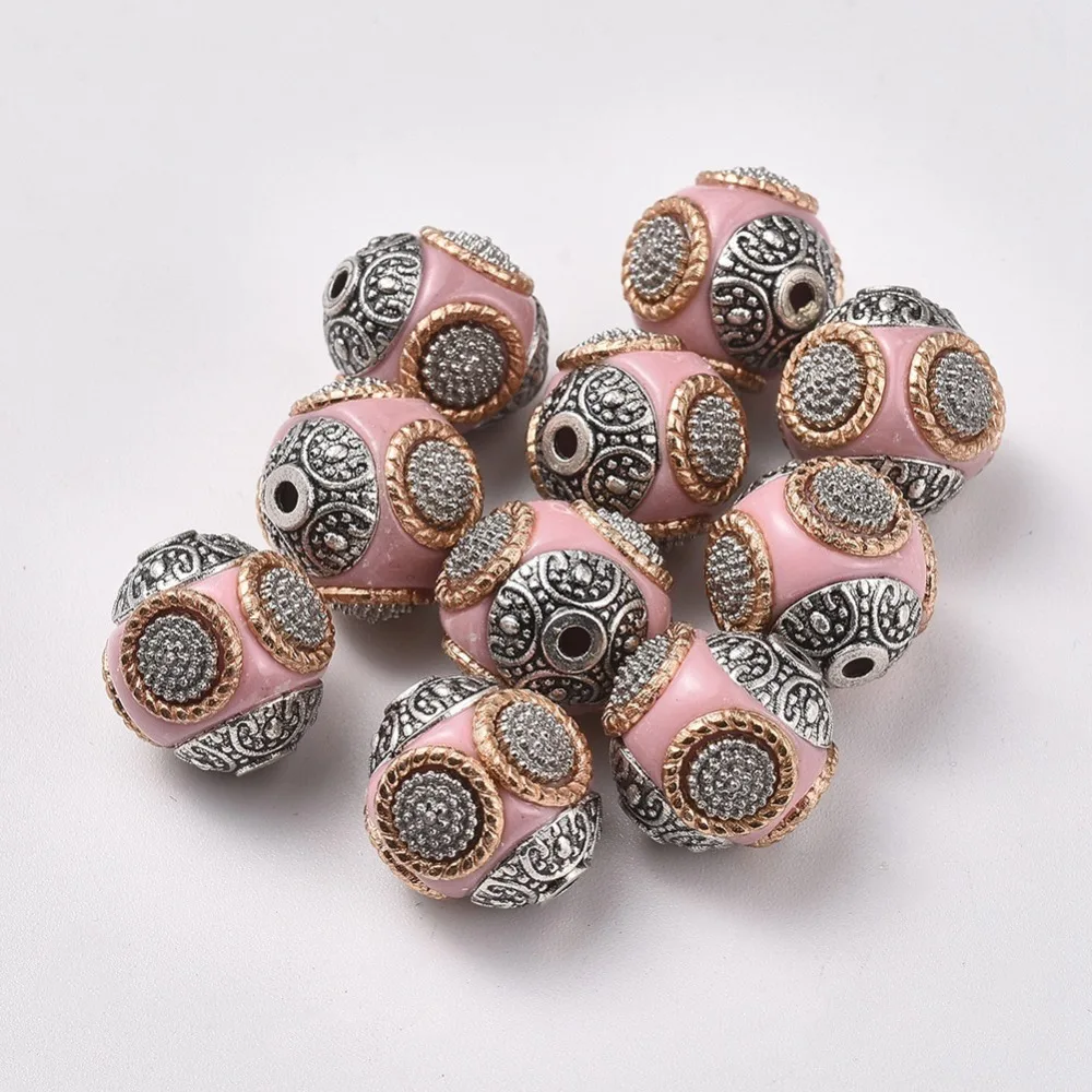 10pc 14~16mm Handmade Indonesia Beads with Alloy Cores and Rhinestone Plated Round For DIY Jewelry Making Bracelets Supplies