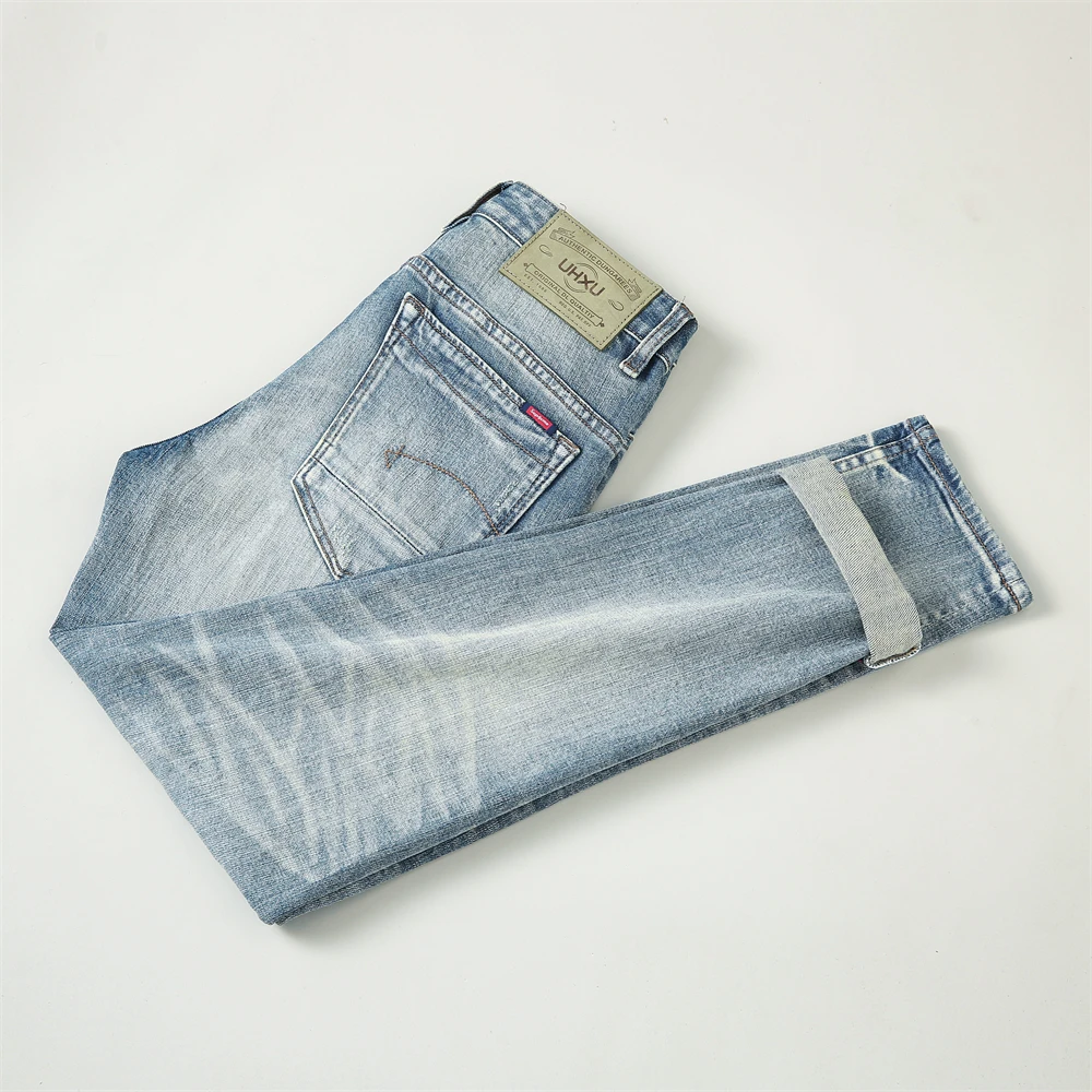Fashion Designer Men Jeans High Quality Retro Blue Elastic Stretch Slim Fit Ripped Jeans Men Trousers Vintage Denim Pants Hombre
