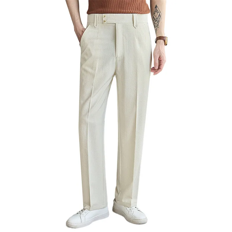 

Summer New Men's Thin Straight Cut Suit Pants Fashion and Simple Homme Business Social Wedding Ball Party Dress Trousers