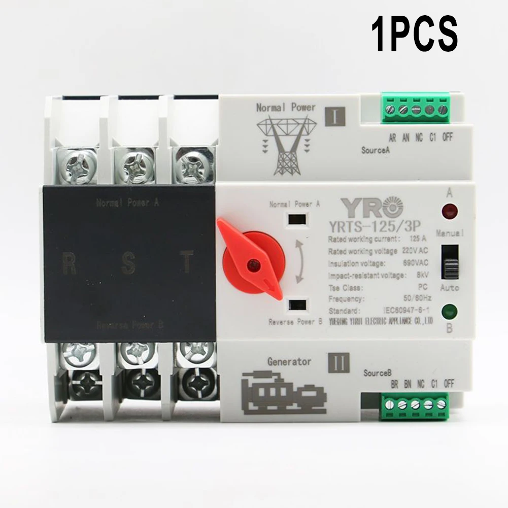 Brand New Indoor & Outdoor Transfer Switch Changeover Switch Automatic Dual Power Transfer Switch 125A 2P AC 220V