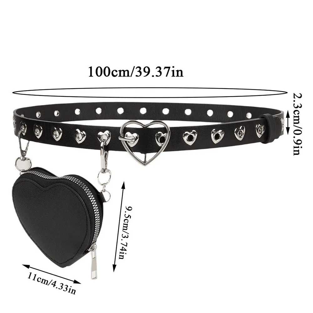 Love Buckle Belt With Detachable Waist Bag Faux Leather Belt With Waist Bag Decorative Waistband Mini Belt Bag Cool Metal Chain