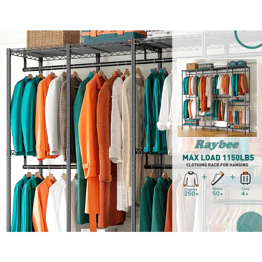 Raybee Heavy Duty Clothes Rack, Roupas Racks para pendurar roupas, Metal Garment Rack, 1150lbs