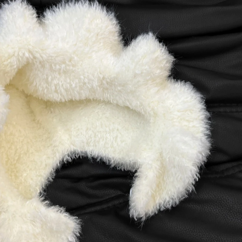 Niedliche, kleine Mütze mit Bärenohren und Spitze, aus weichem Plüsch, ideal als Pullovermütze für den Winter, zum Schutz der Ohren, gestrickte Beanie-Mütze, weiche Strickmütze für Damen. – Detail 6