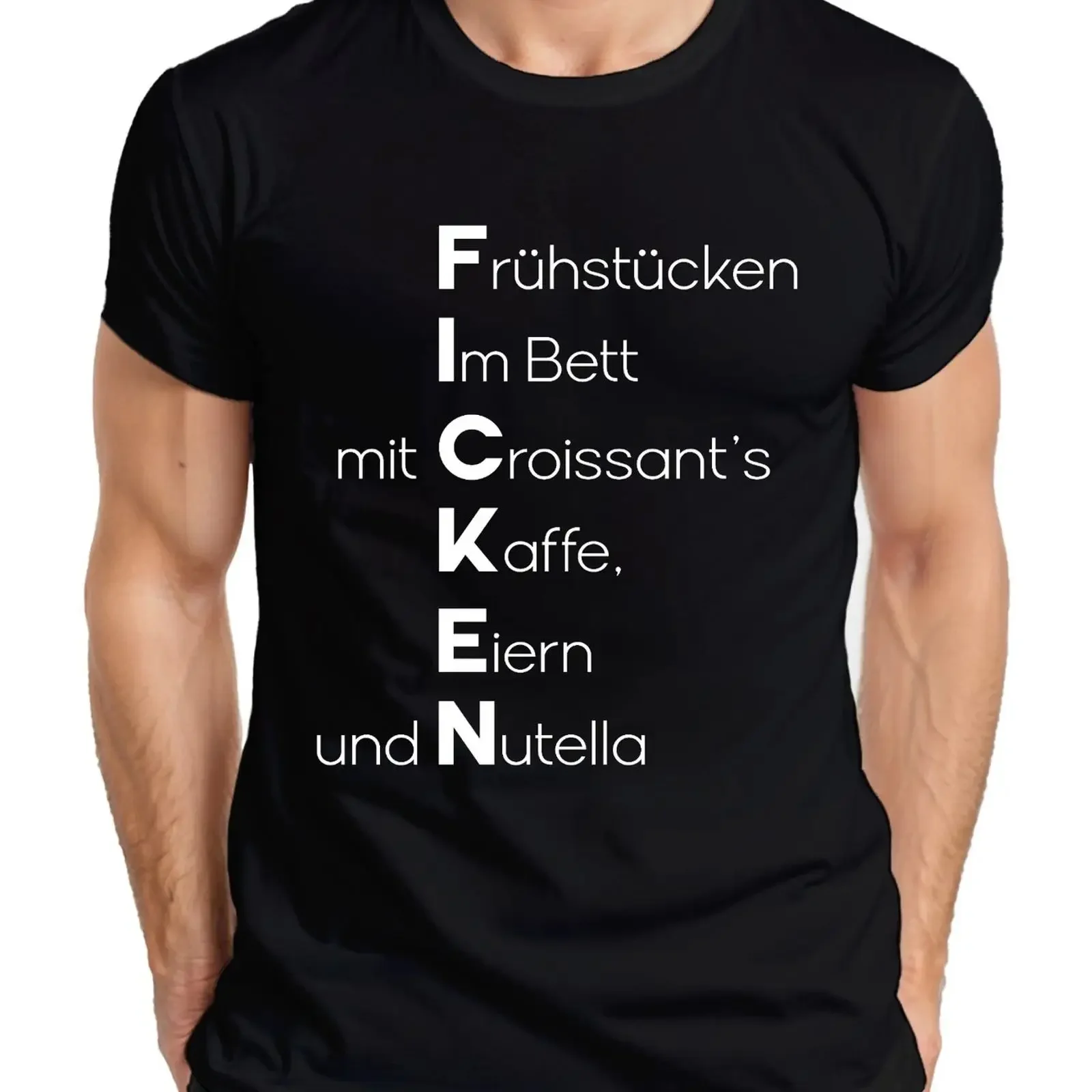 Breakfast in bed with croissant coffee Nutella funny saying men's t shirt vintage Washed homme Stretched Top For Everyday Wear