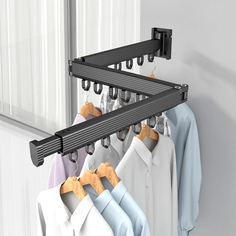 Wall Mounted Clothes Drying Rack, Retractablecollapsible Laundry Space Saver, Tri-Fold Design,