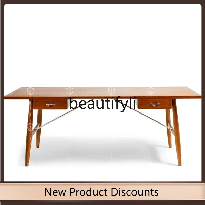 

Asmt56 Solid wood desk retro all solid wood writing desk stainless steel office Nordic dining table