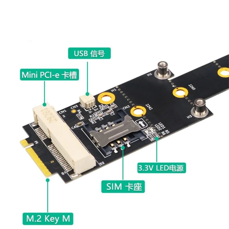 Carte conversion Mini PCIE vers M Key NVMe avec emplacement pour SSD 2242 2260 2280