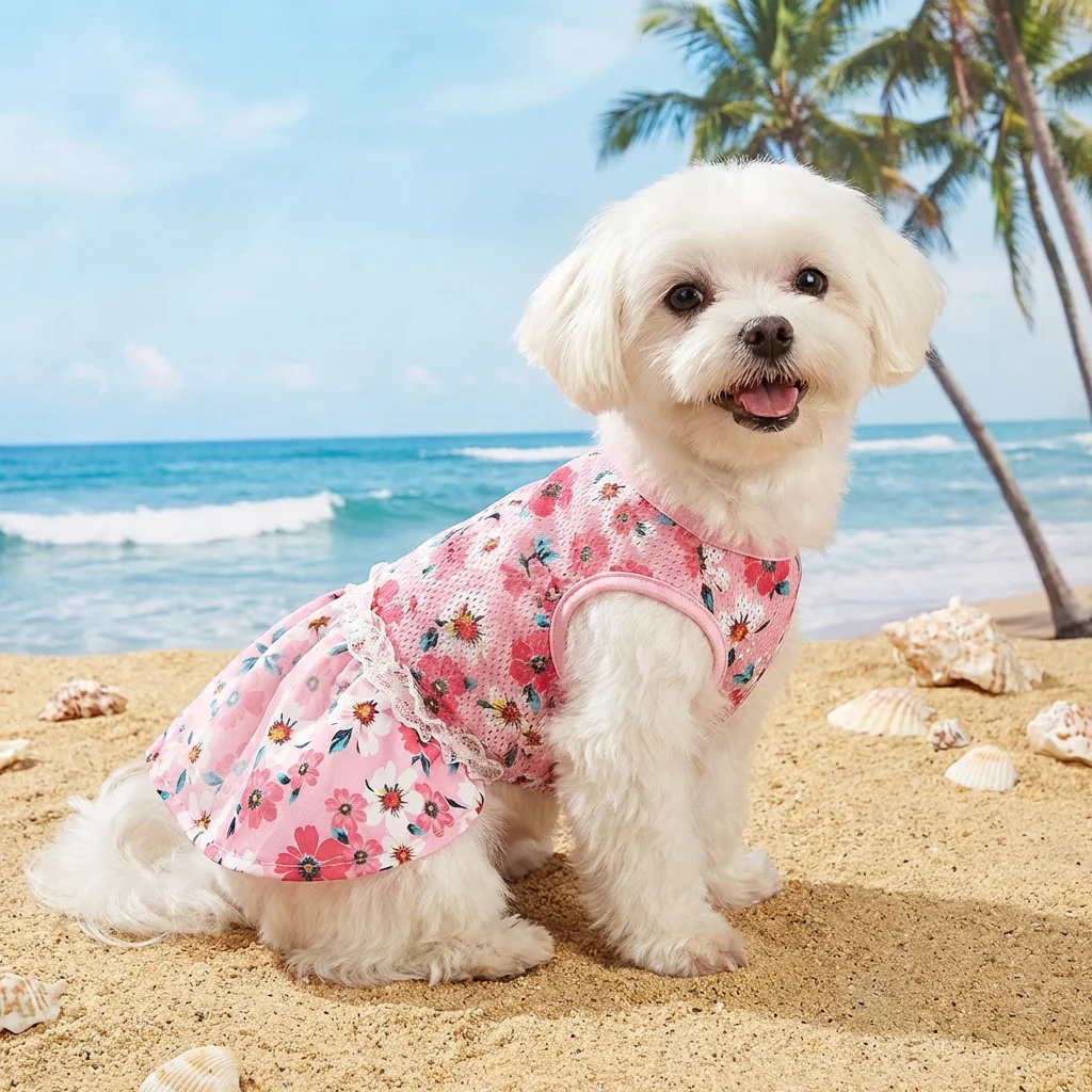 Vestido floral rosa para perros y gatos pequeños/medianos cómodo - imagen 4