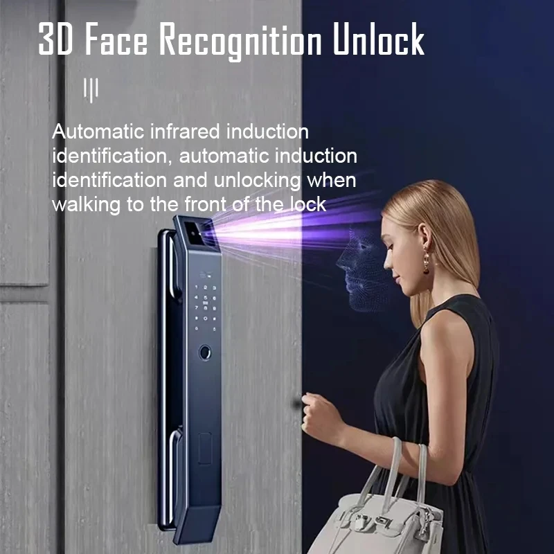 Imagem -02 - Face Recognition Smart Door Lock Controle Remoto Voice Intercom Fechadura Eletrônica Senha de Bloqueio Tuya3d