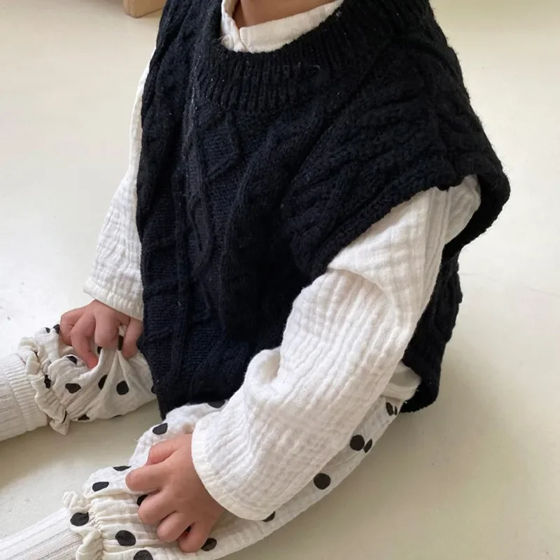 Baby Girl Knitwear Sleeveless Sweaters Autumn Boys Cotton Vest Coat Solid Tops Knit Waistcoat Toddler Pullover Outerwear 0-3Y