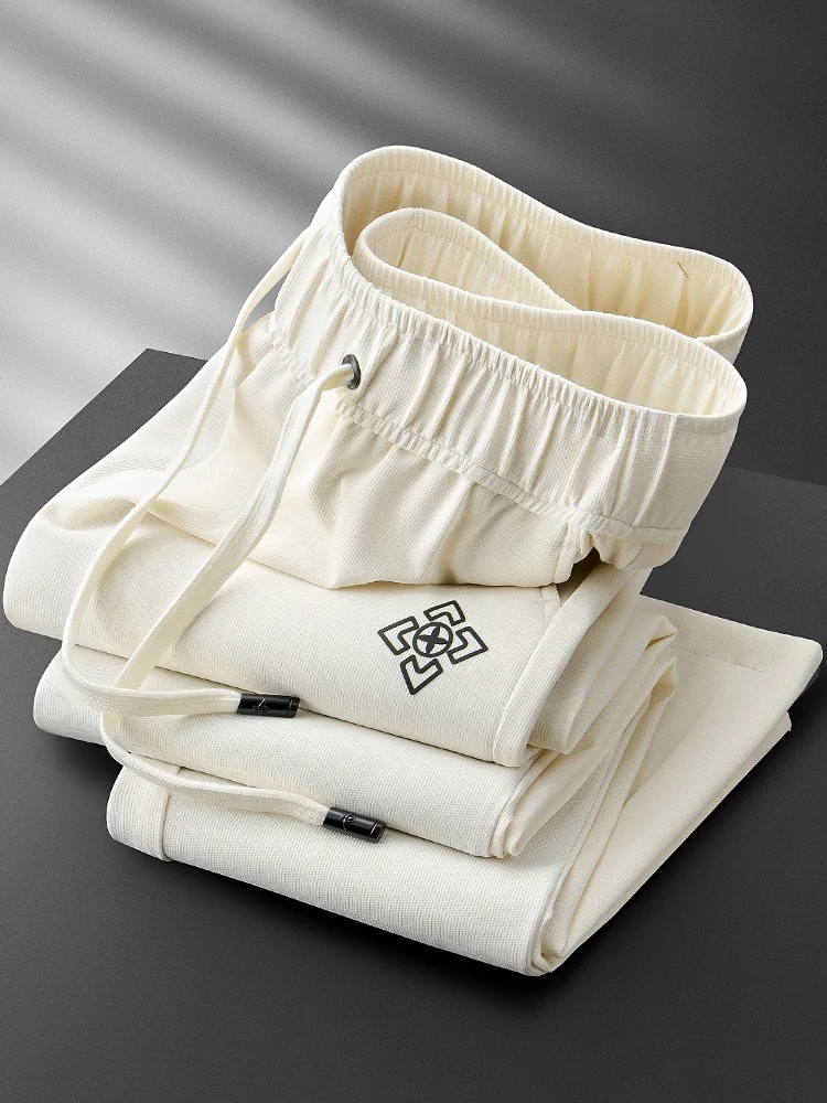 

Summer Ice Silk Men's Slim Fit Casual Sports Pants Straight Leg Lightweight Breathable Trousers with kets