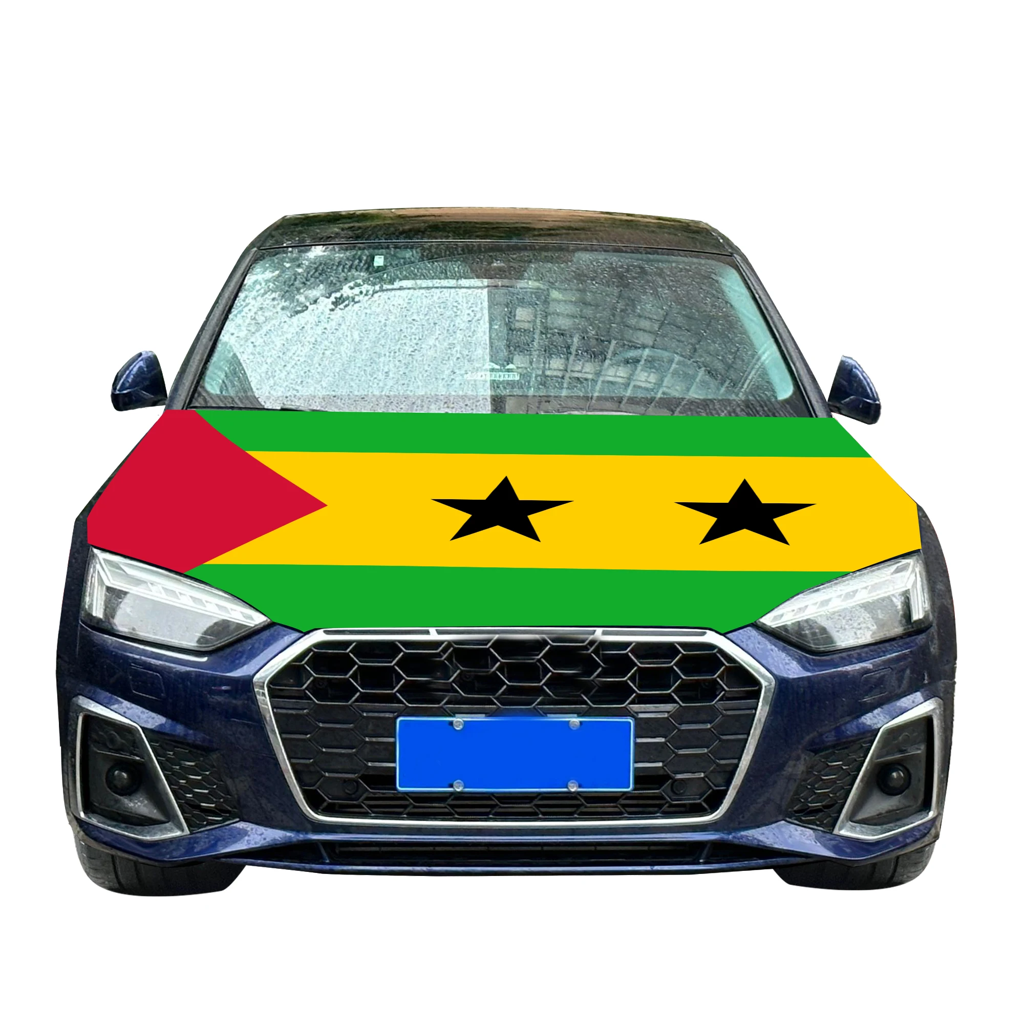 Sao Tome and Principe Car Hood Cover Flag  Universal Size Elastic Polyester 120x150cm for Car Decor