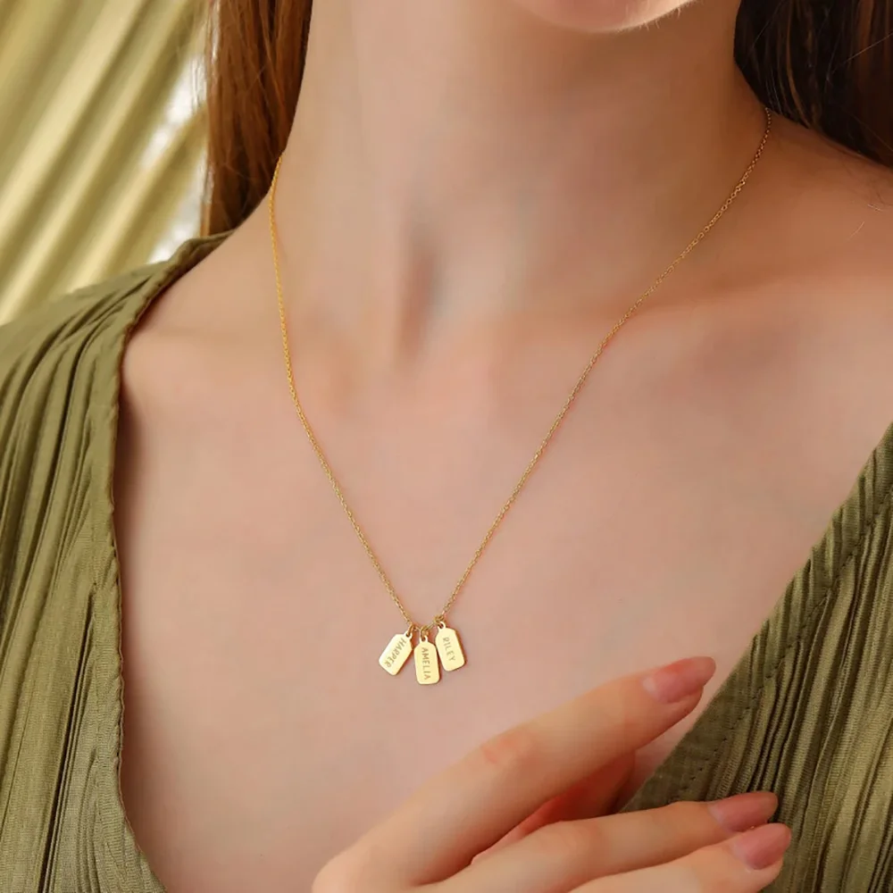 Engraved Name Necklace Personalized Multi Name Small Gold Tag Stainless Steel Necklace Custom Women\'s Jewelry Gift For Mom